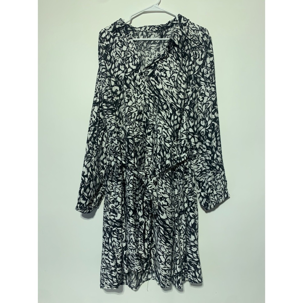 Vero Moda Womens Size 14 Black White Debby Ana Long Sleeve Short Shirt Dress